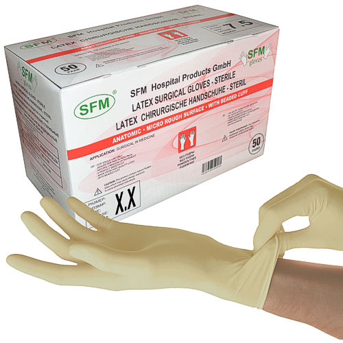 SFM ® Latex surgical gloves, sterile,pf,white,7,(50 pair)
